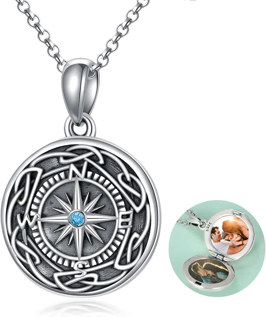 Sterling Silver Compass Celtic Locket Necklace For Pictures Graduation Gifts 20"