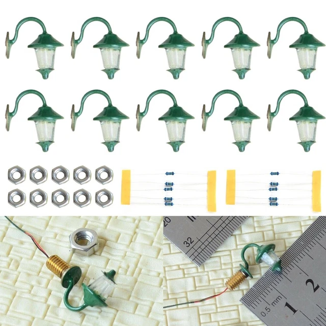 Lot De 5 Lampadaires Avec Lumières DEL échelle HO - Pour Bâtiments Miniatures, Neufs, Fabrication Chinoise