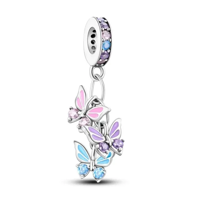 Three Butterflies Dangle Charm For Bracelets S925 Sterling Silver