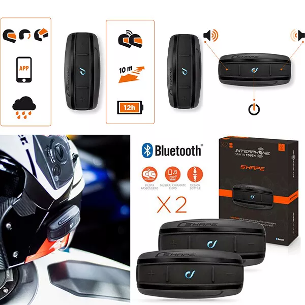 Coppia Interfono Casco Moto Scooter Jet Interphone Shape Bluetooth Universale