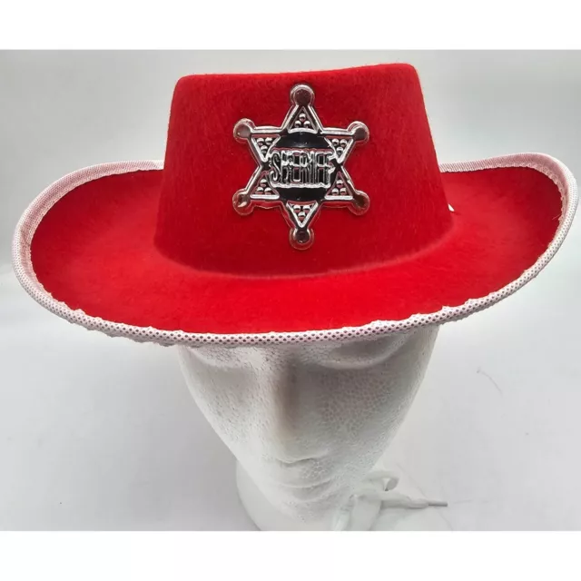 Sheriff Hat Red Black Silver Badge Cowboy Fedora Brimmed Costume Halloween Boy's