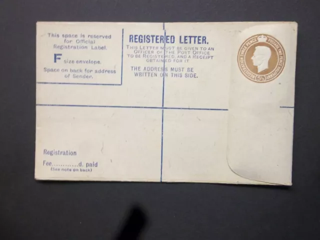 GB Postal Stationery 1945 KGVI 51/2d brown Registered Envelope size F H&B RP59