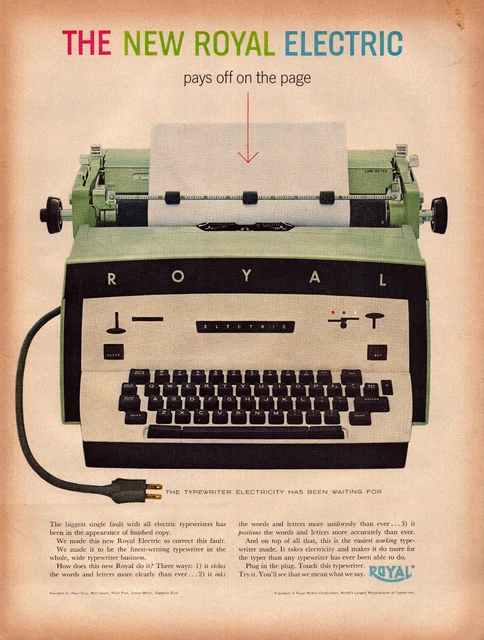 A3 Vtg Advertising Print Ad Royal Electric Typewriter Retro Home Decor 1960 Art