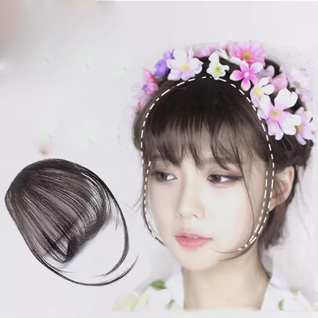 Pelucas Cabello Real Delgadas Limpias Pelucas Clip Sin costuras Flecos Frontales Niñas W'JO
