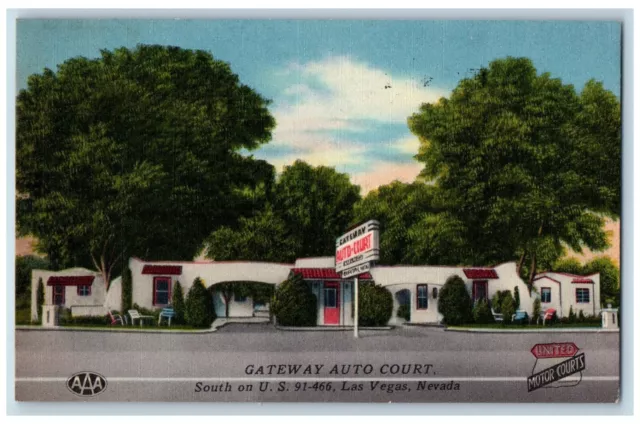 Las Vegas Nevada Postcard Gateway Auto Court Exterior View 1942 Vintage Antique