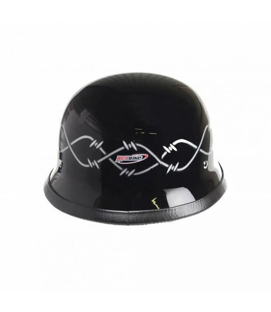 Casco Moto Classico REDBIKE Nero Lucido con Teschio in Fibra di Vetro RK304