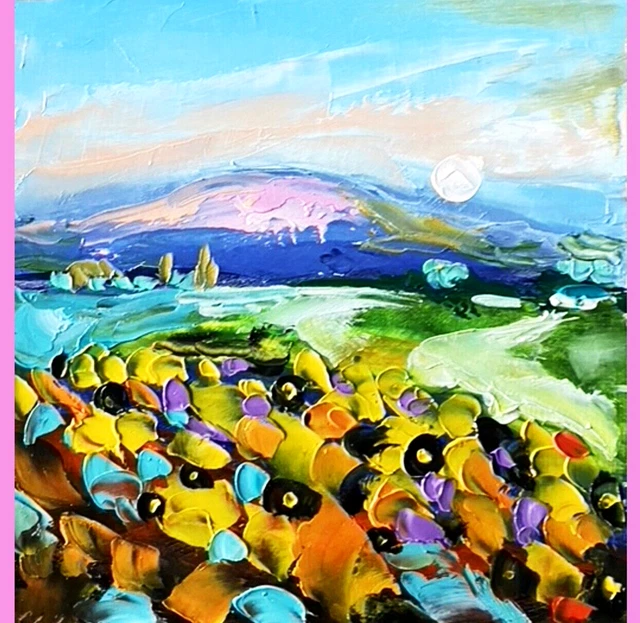 Pintura al óleo original Girasol Arte Morden Pintura de paisaje Caída...