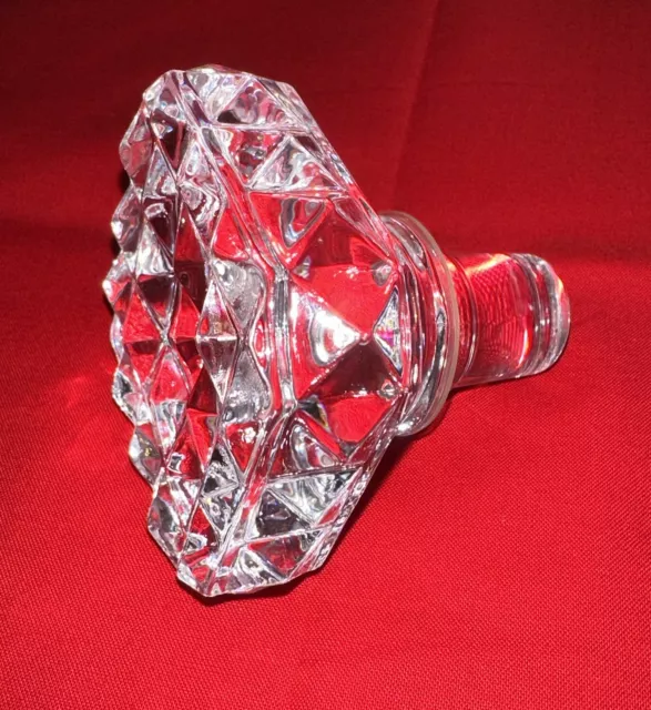 Vintage Wine Decanter Bottle Stopper ONLY Clear Glass Square Quilted Diamond 3” 3