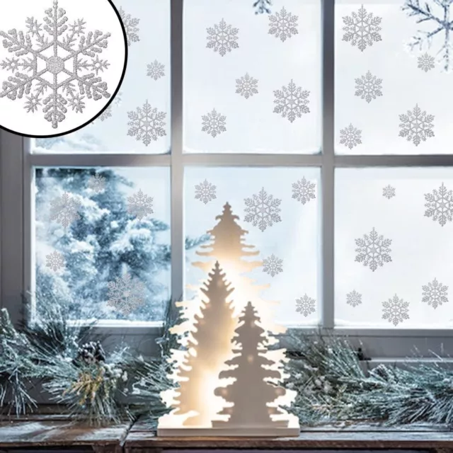 20 + Reutilizable Navidad Purpurina Ventana Pegatinas Nieve Invierno Decoración