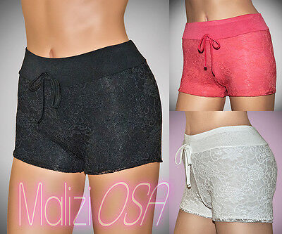 Shorts Pantaloncini pizzo ricamo floreale hot pants donna MADE IN ITALY sexy