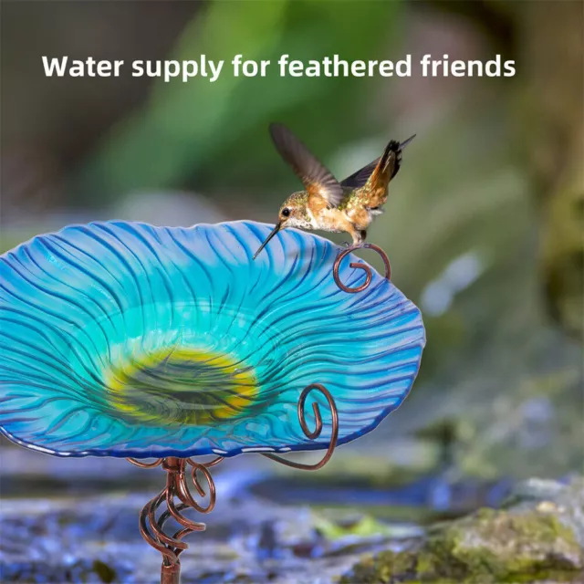 31" Glass Bird Bath Birdfeeder Bowl Food Station w Metal Stake Garden Lawn Decor