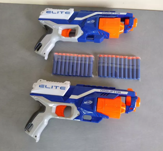 Lot de 2 Pistolets NERF N-STRIKE DISRUPTOR Bleu et Blanc + 20 Fléchettes Neuves