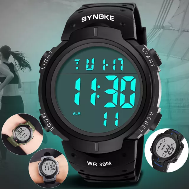 Mens Waterproof Digital Sports Watch LED Screen Large Face Military Watches Gift