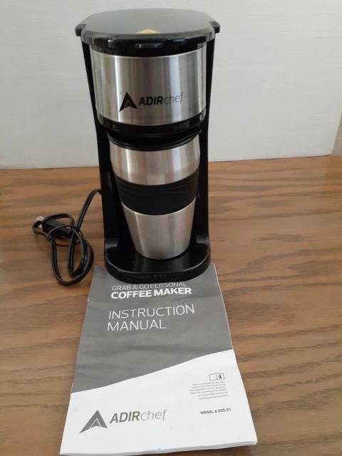 AdirChef Grab N' Go Personal Coffee Maker with 15 oz. Travel Mug Black/Stainless