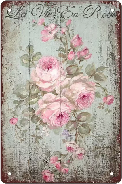 Shabby Chic Romantic Rose Print Vintage Flower Metal Tin Signs Vintage Wall D...