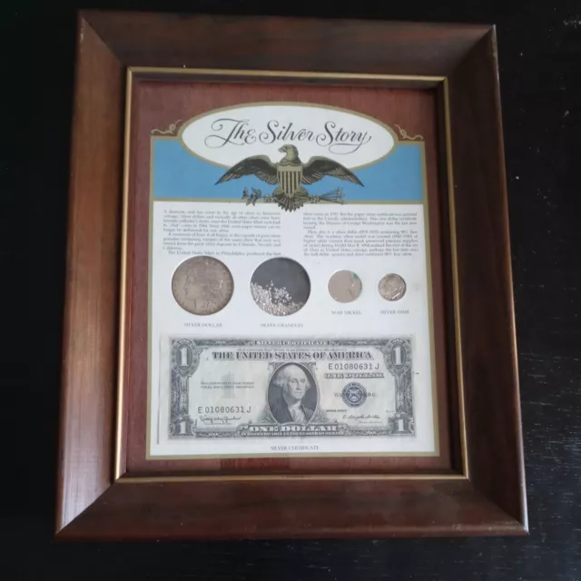 The Silver Story Framed U.S.A Silver Currency/ Silver Certificate, Dollar, Coins
