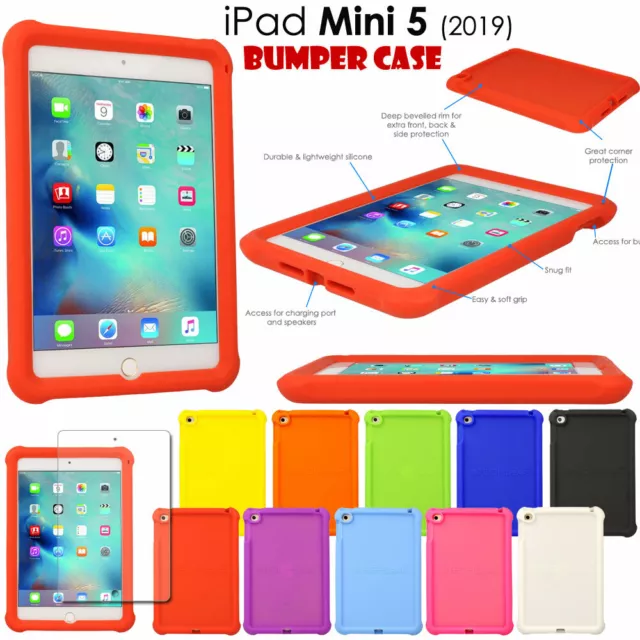 for iPad Mini 5 / 5th Rugged Soft Silicone Shockproof Kids BUMPER Case + Film