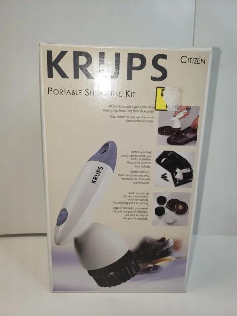 Portable Cordless Travel Shoe Shine Kit 219-17 51 krups Cleaning Brushes Battery
