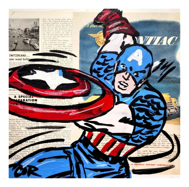 Corbellic Expressionism 12x12 Captain America Vintage Hero Comic Art Canvas