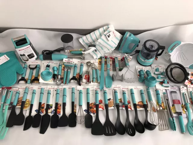 New Set of 40 Utensils KitchenAid Aqua Sky Shears Basting Spoon (Color:  HAQA)