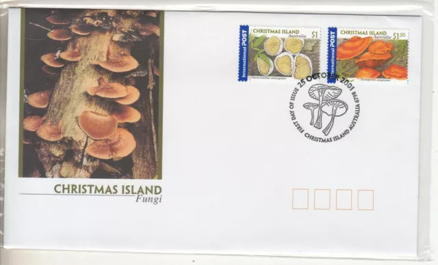 2001 Xmas  island.  Fungi set of 2 stamps on first day cover. Scarce and Cheap