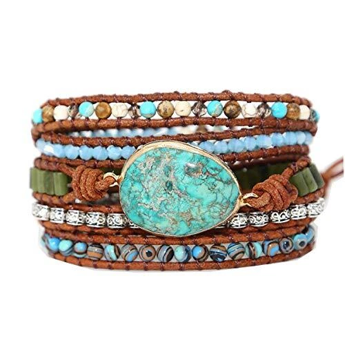 ZOSOJONA Starto 5 Wrap Bracelet Handmade Natural Stone Jasper Druzy Leather B...