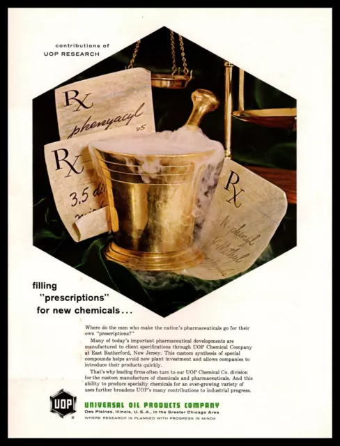 1965 UOP Universal Oil Chemicals East Rutherford NJ RX Mortar & Pestle Print Ad