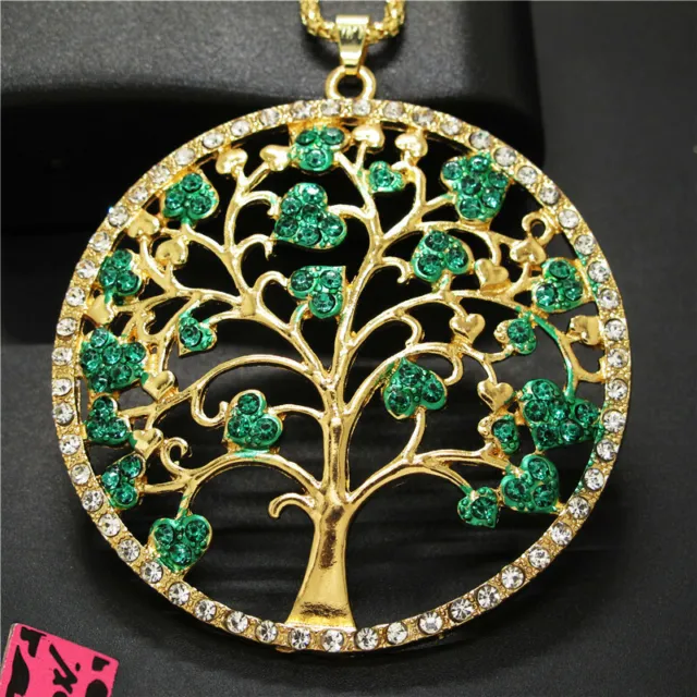 New Fashion Women Blue Cute Rhinestone Hope Tree Crystal Pendant Chain Necklace