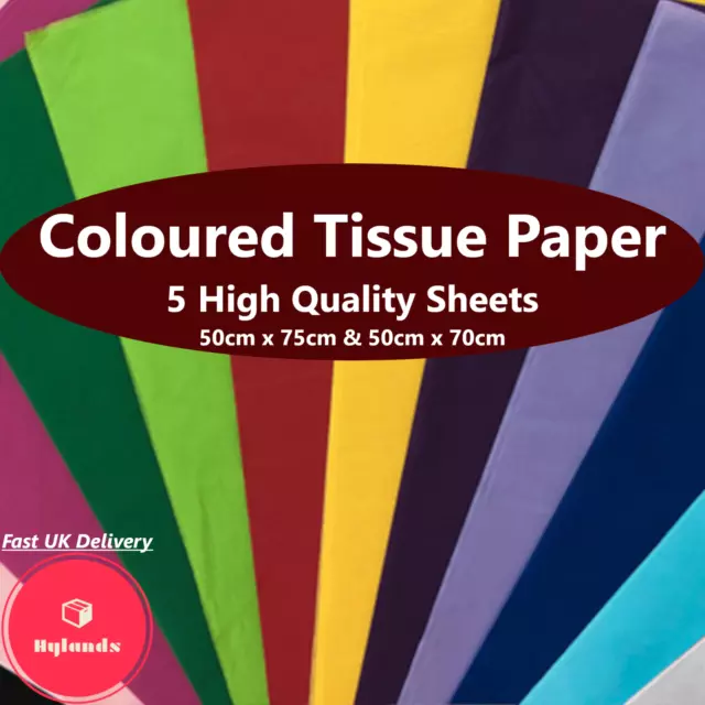 Coloured Tissue Paper - 5 Sheets - Premium High Quality - 22 Colours - 50 x 75cm