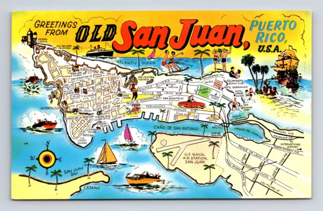 Pictorial Tourist Map Greetings from Old San Juan Puerto Rico Postcard