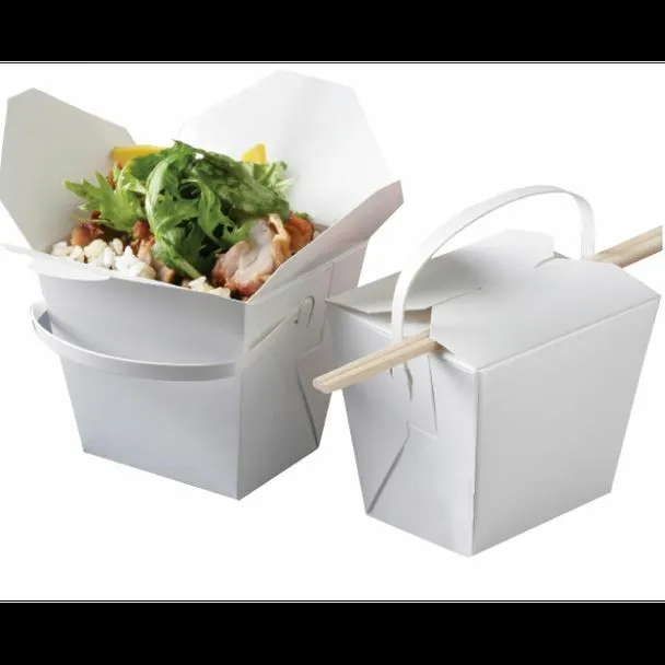 Noodle Boxes W/Handle Cardboard 8,16 & 26oz Disposable Food Pail Takeaway Boxes