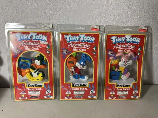 Vintage Lot Of 3 New 1990 Tiny Toons Mini Clocks