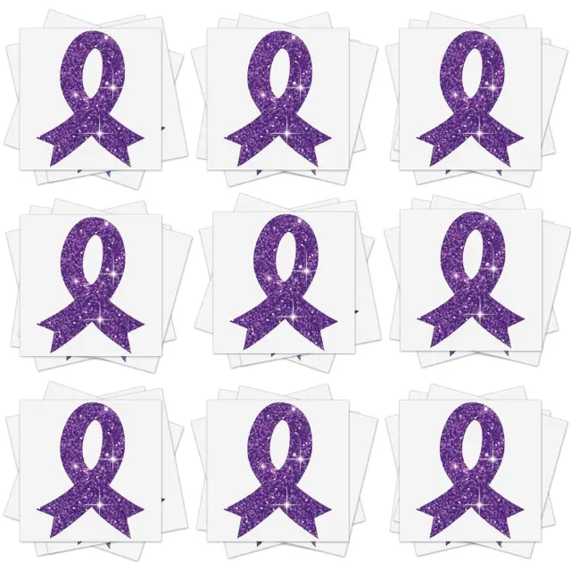 20 Sheets 240 Pcs Purple Ribbon Glitter Tattoos Domestic Violence Awareness Ribb