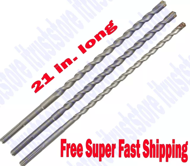 3 Pc Extra Long Reach Masonry Drill Bit Chisel Set Concrete Bit Sds Shank 21" L