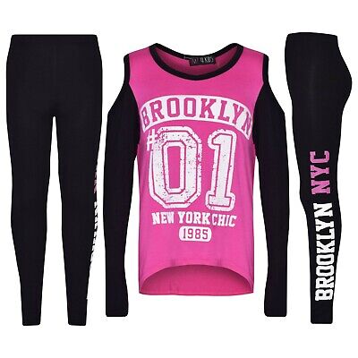 Top Ragazze Brooklyn 01 Stampa Rosa T Shirt & Legging Completo Abbigliamento Set