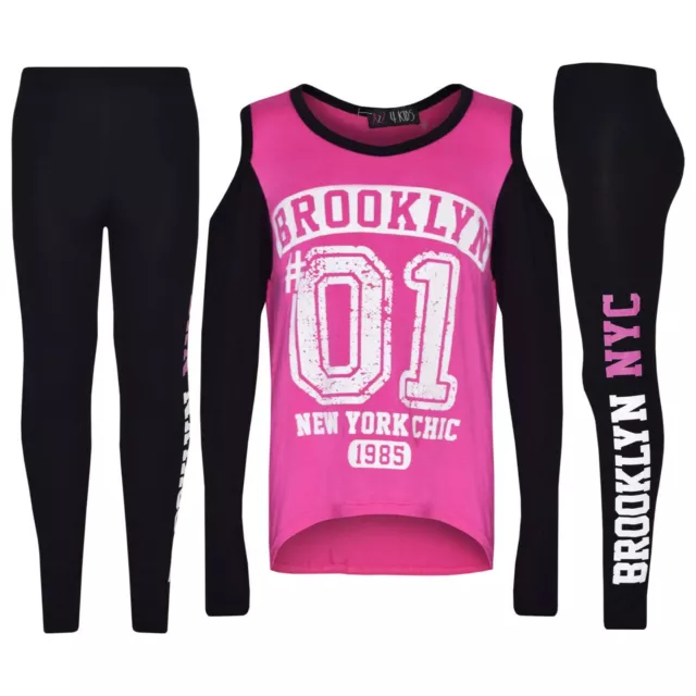 Top Ragazze Brooklyn 01 Stampa Rosa T Shirt & Legging Completo Abbigliamento Set