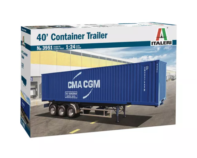 1:24 Italeri 40' Container Trailer Rimorchio Camion Kit IT3951 Modellino