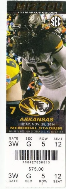 2014 Mizzou Missouri Tigers Vs Arkansas Ticket Stub 11/28 College Football