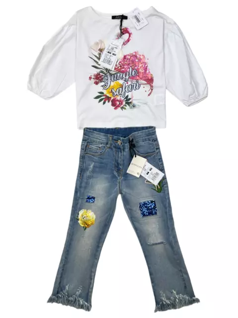 Monnalisa Set RRP£269 AGE 14 Years Jungle Girls Kids Jeans Top Pants Tshirt B224