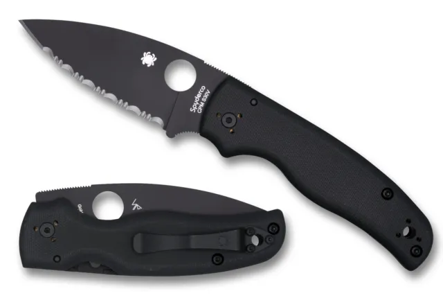 Spyderco Shaman Folding Knife C229GSBK Black Serrated S30V Blade Black G-10