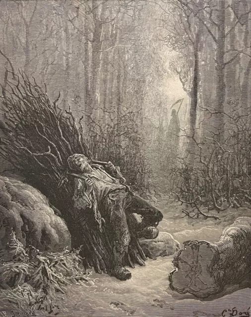Death and the Woodcutter Gustave Doré Xylography Fable de la Fontaine 1868