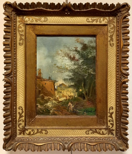 G. Chiabert, Paesaggio, olio su Tela Cartonata, 1890,  24x17,5 Cm