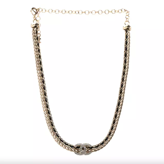 CHANEL CC LOGO Multicolor Rhinestone Pearl Long Necklace 44 Gold