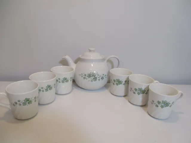 Corelle Coordinates Callaway Ivy Stoneware Teapot And (6)  Cups/Mugs