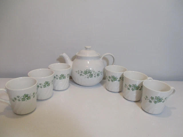 Corelle Coordinates Callaway Ivy Stoneware Teapot And (6)  Cups/Mugs