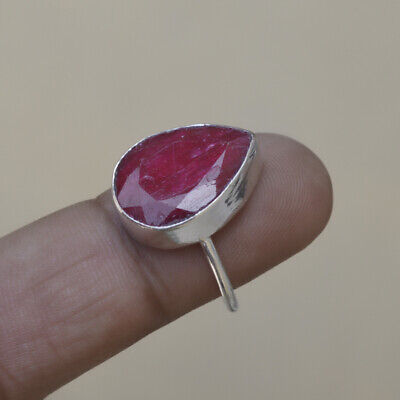 Natural Pear Faceted Red Ruby Gemstone 925 Sterling Silver July Birthstone Ring