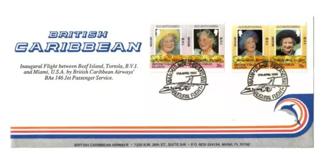 Virgin Islands Scott #528-531. Inaugural Flight Cover B.V.I. And Miami USA 1986