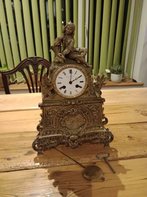 Antique French Gilt Metal Silk Suspension Figural Clock 1844-1849