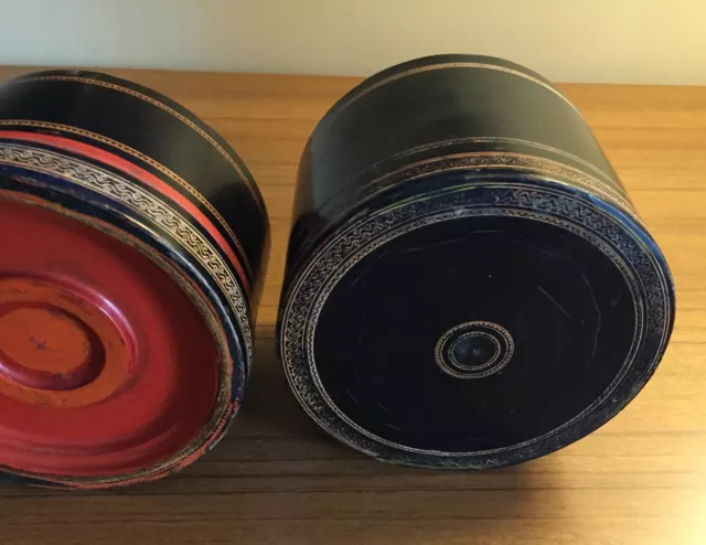 Antique Burmese Black & Red Lacquer Round Betel Box 7