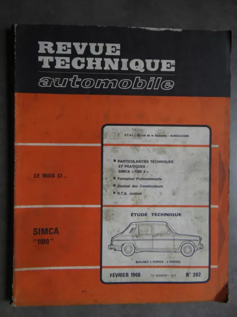 REVUE TECHNIQUE AUTOMOBILE RTA Février 1968 SIMCA 1100